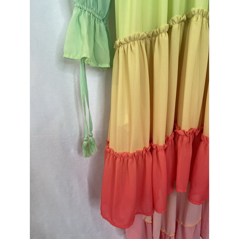 Rainbow Beach Women Size S Hi Lo Maxi Dress Bohemian Champagne & Strawberry Boho - Picture 4 of 14